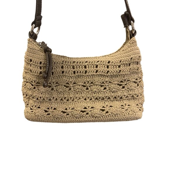 Woven Crochet Mini Shoulder Bag Zip Pocket Boho Hippie Sand - Picture 2 of 7